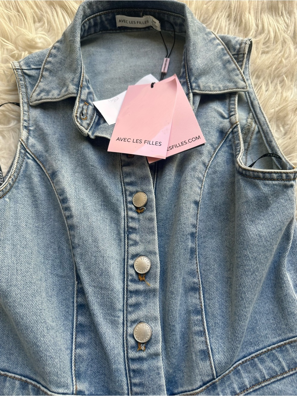 Avec Les Filles Light Blue Denim Vest